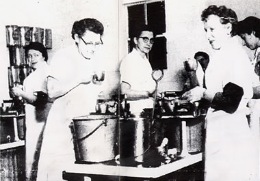 Archival photo of egg processing at Echo Lake